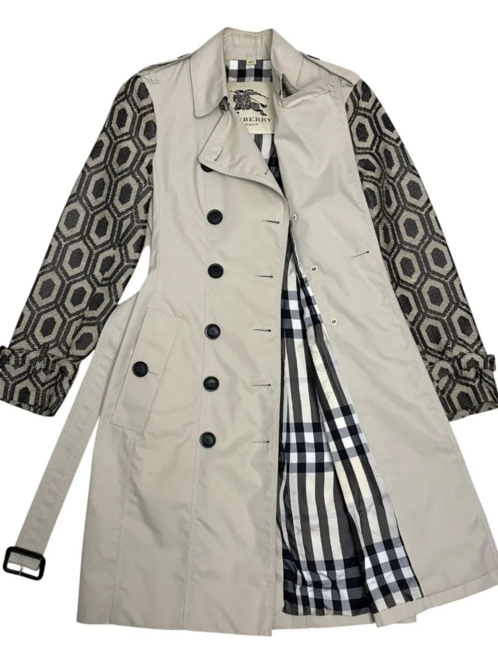 BURBERRY Trench Coat Luxury Designer Business Casual Jacquard Vintage 2012 - XS - Picture 2 of 10